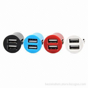 Mini Mobile Phone Charger with Dual-USB, 5V DC Output Voltage and 1A Charging Rate